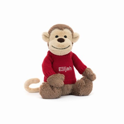Jellycat Bashful Monkey with Red Jumper UK | 42083DOAT